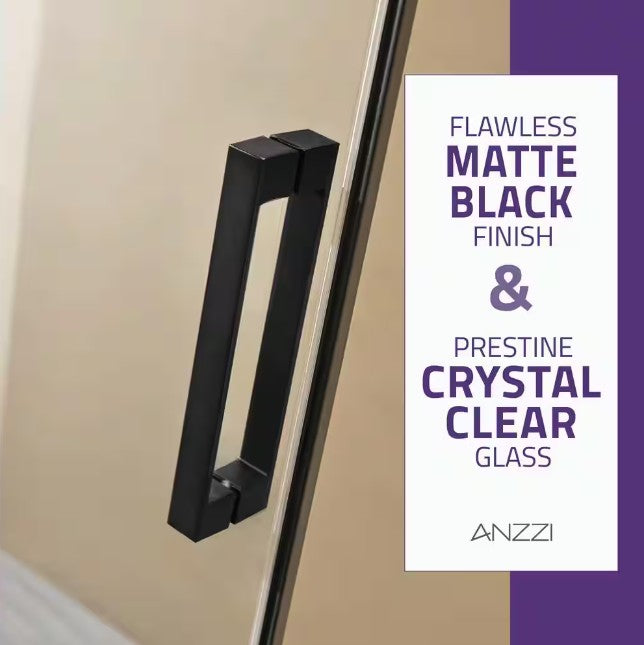 Anzzi SD-FRLS05701MB Rhodes Shower Door 48" x 76" Sliding Frameless Tempered Glass New
