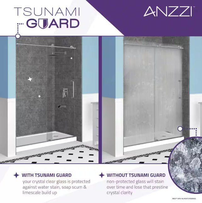 Anzzi SD-FRLS05702BN Rhodes Shower Door 60" x 76" Sliding Frameless Tempered Glass New
