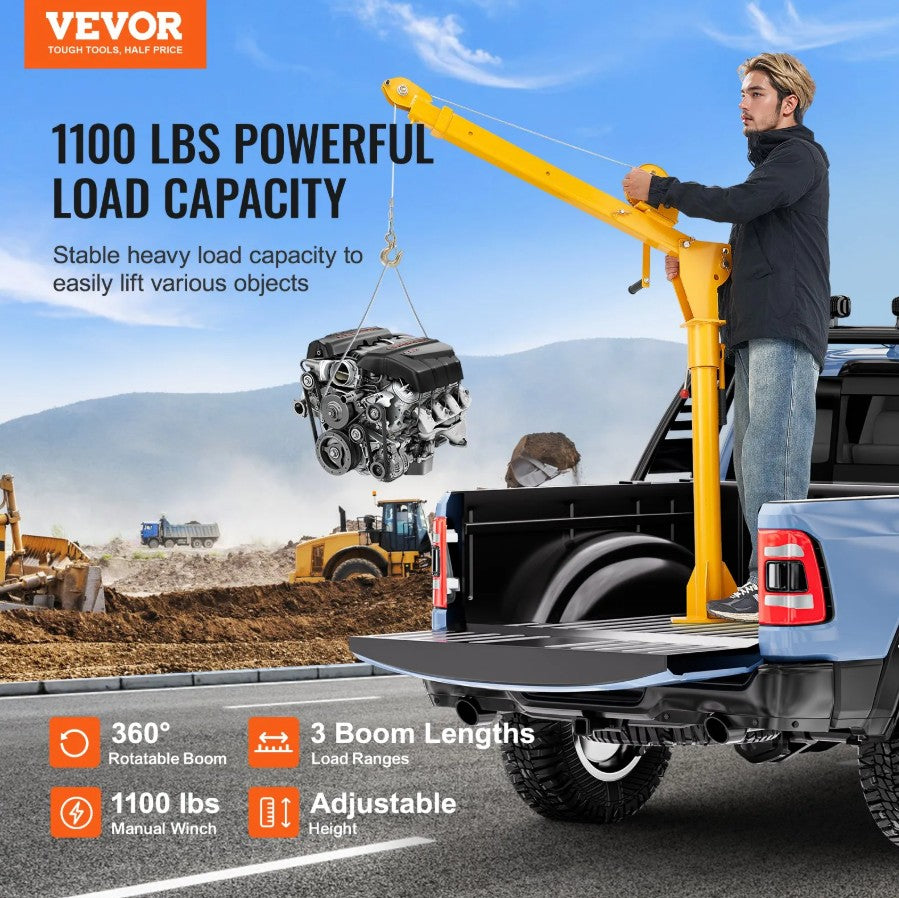 Vevor Pickup Truck Crane 1100 lb Manual Winch 360° Swivel  display picture 1