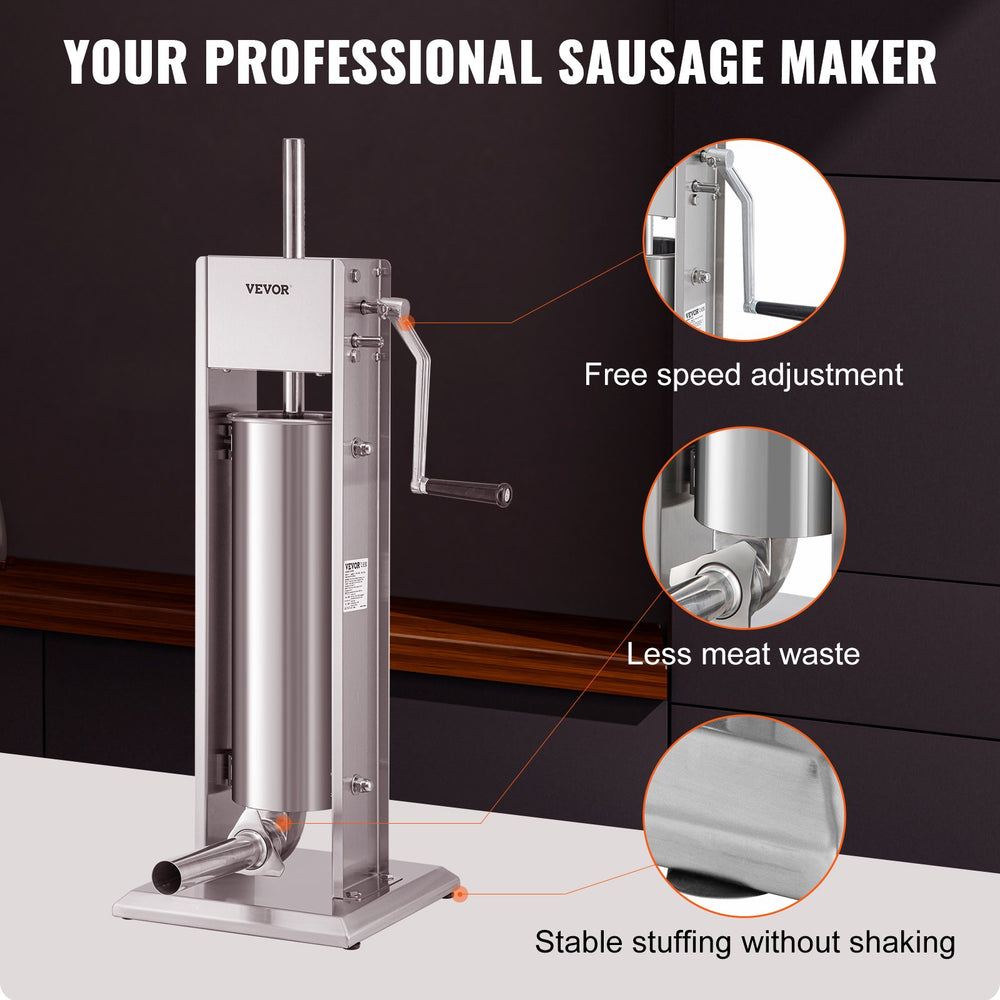 Vevor Manual Sausage Stuffer 1.8 Gal Vertical Two Speed Stainless Steel New