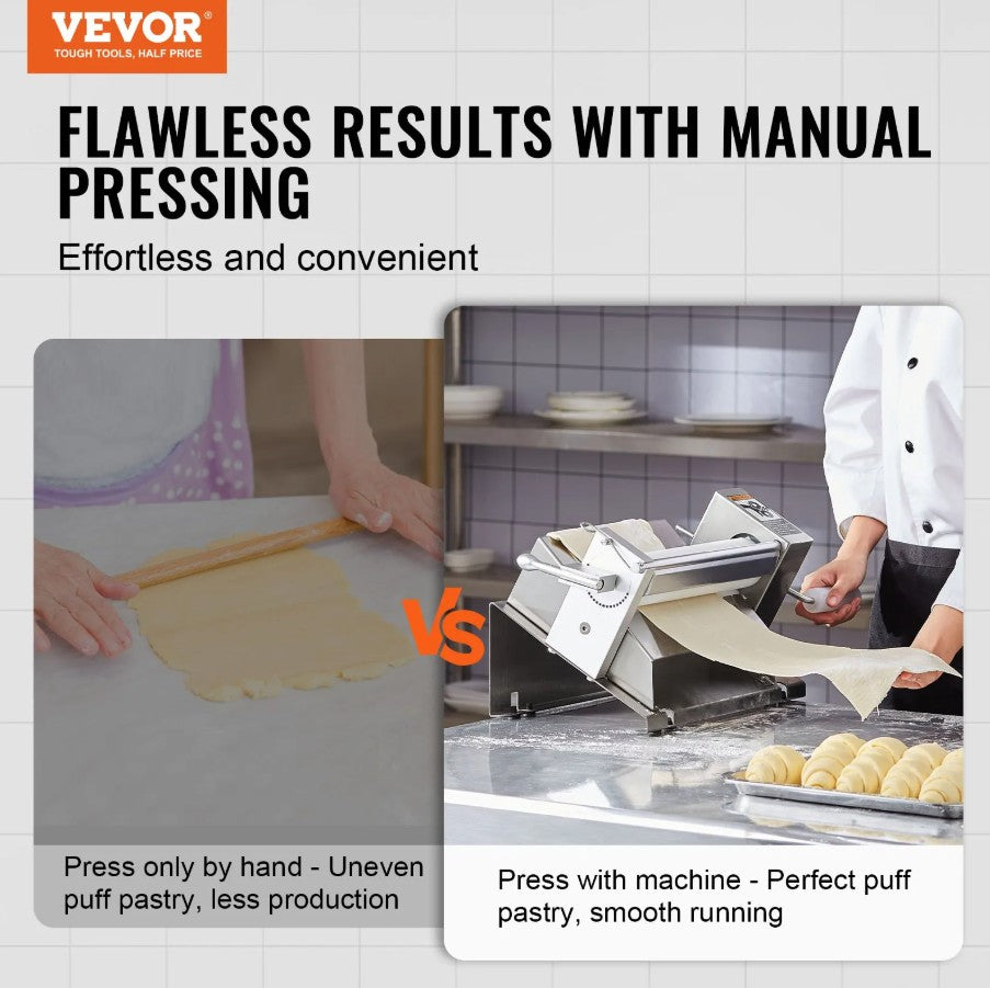 Vevor Manual Dough Sheeter Machine 0–0.5" Adjustable Thickness Stainless Steel Pastry Roller New