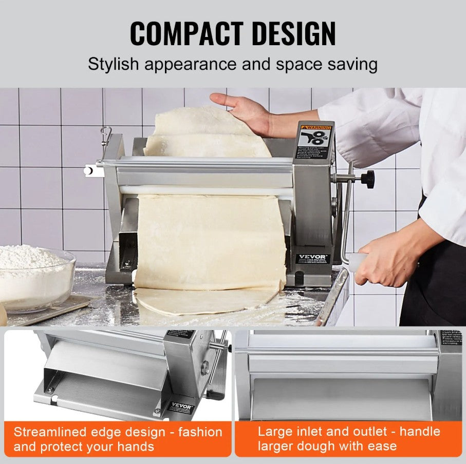 Vevor Manual Dough Sheeter Machine 0–0.5" Adjustable Thickness Stainless Steel Pastry Roller New