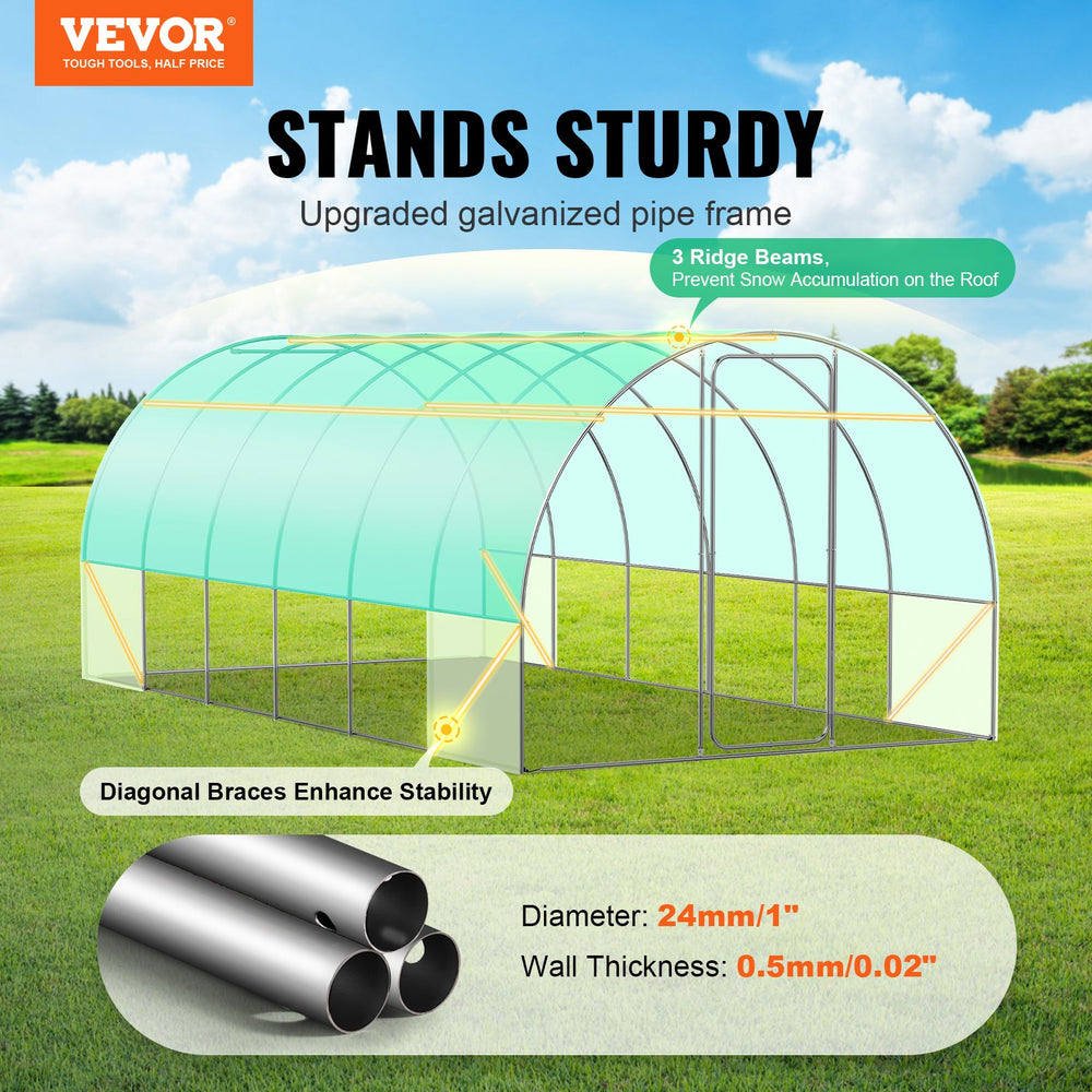 Vevor Walk-In Tunnel Greenhouse 19.36' x 9.68' x 7.4' with Galvanized Frame and PE Cover New