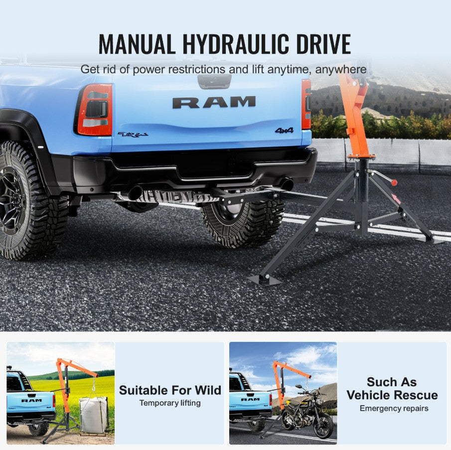 Vevor Hydraulic Pickup Truck Crane 1000 Lb Capacity 360° Swivel Hoist Lift New