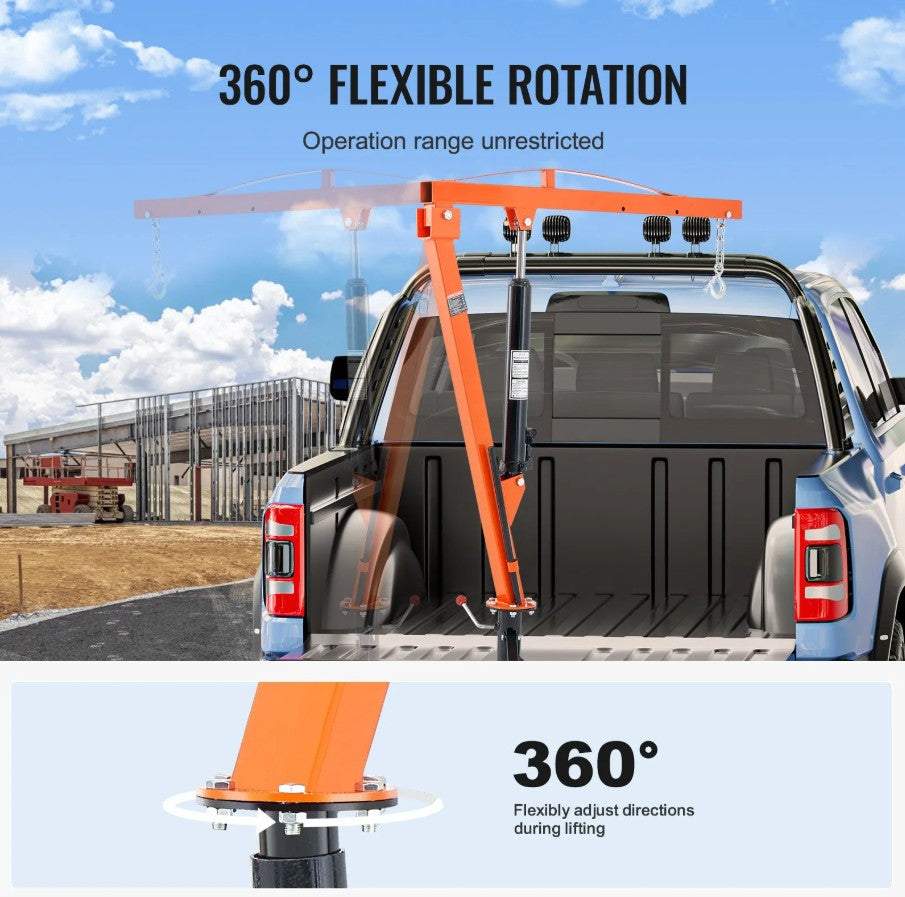 Vevor Hydraulic Pickup Truck Crane 1000 Lb Capacity 360° Swivel Hoist Lift New