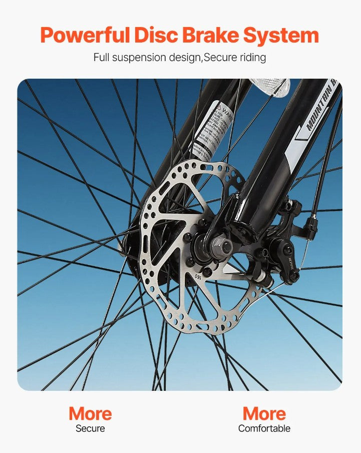 Vevor Mountain Bike 29" 21-Speed Dual Disc Brakes and Front Suspension New