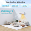 Mini split heat pump with 12000 BTU cooling and heating capacity, ideal for 750 sq. ft. spaces, featuring remote.