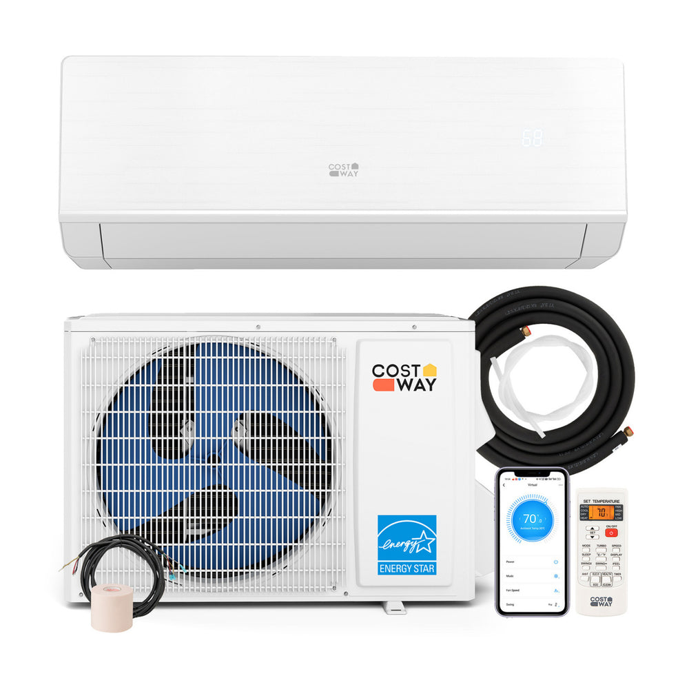 Mini split heat pump system with 12000 BTU, ENERGY STAR certified, designed for efficient heating and cooling.