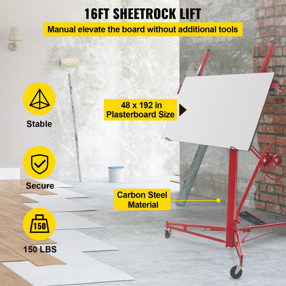 Vevor Drywall Rolling Lifter Panel 16' Lift Height 150 lbs. Weight Capacity 48" x 192" Plasterboard Size New