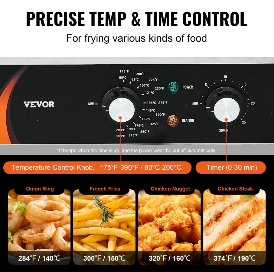 Vevor Commercial Electric Deep Fryer Dual Tank 2 x 9 Qt 3500W Countertop New