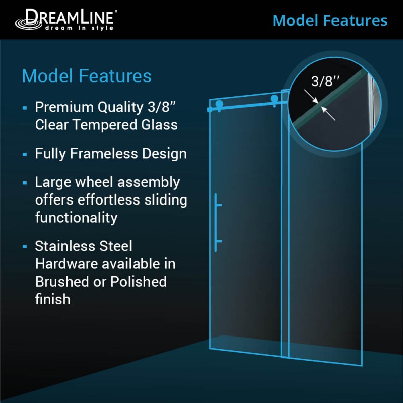 DreamLine Enigma-X Sliding Shower Door Frameless 44-48" W x 76" H Stainless Steel New