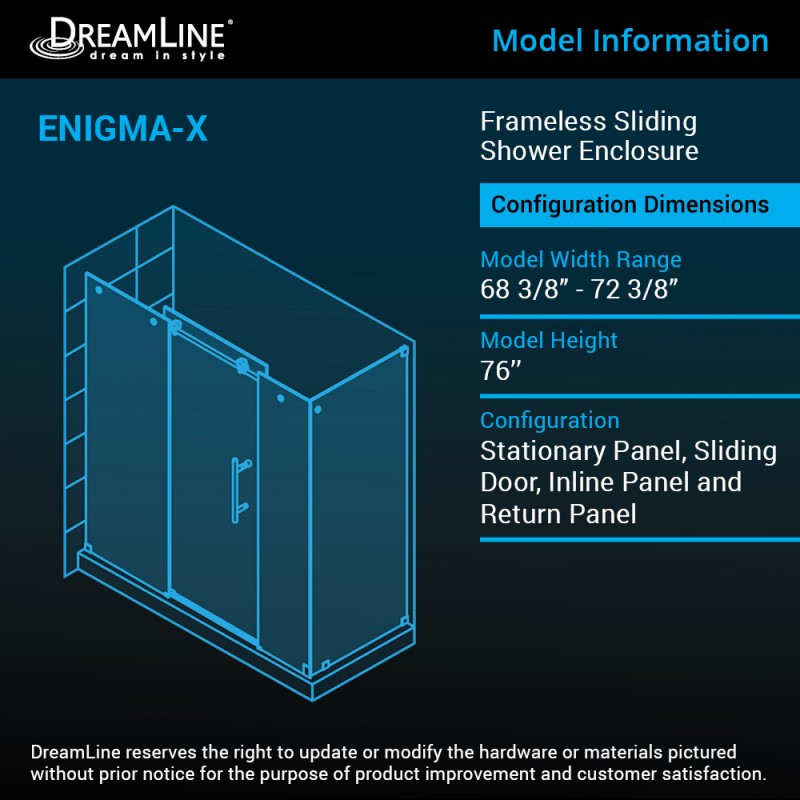 DreamLine Enigma-X Sliding Shower Enclosure 32.5" x 48.3" x 76" Brushed Stainless Steel New