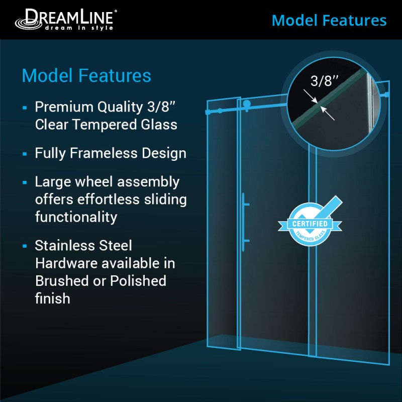 DreamLine Enigma-X Sliding Shower Enclosure 32.5" x 48.3" x 76" Brushed Stainless Steel New