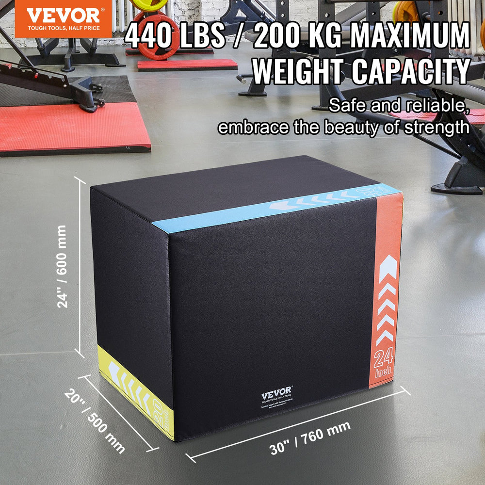 Vevor Plyometric Jump Box 3-in-1 Multiple Heights 30" 24" 20" Recycled Cotton Anti-Slip Fitness Platform New