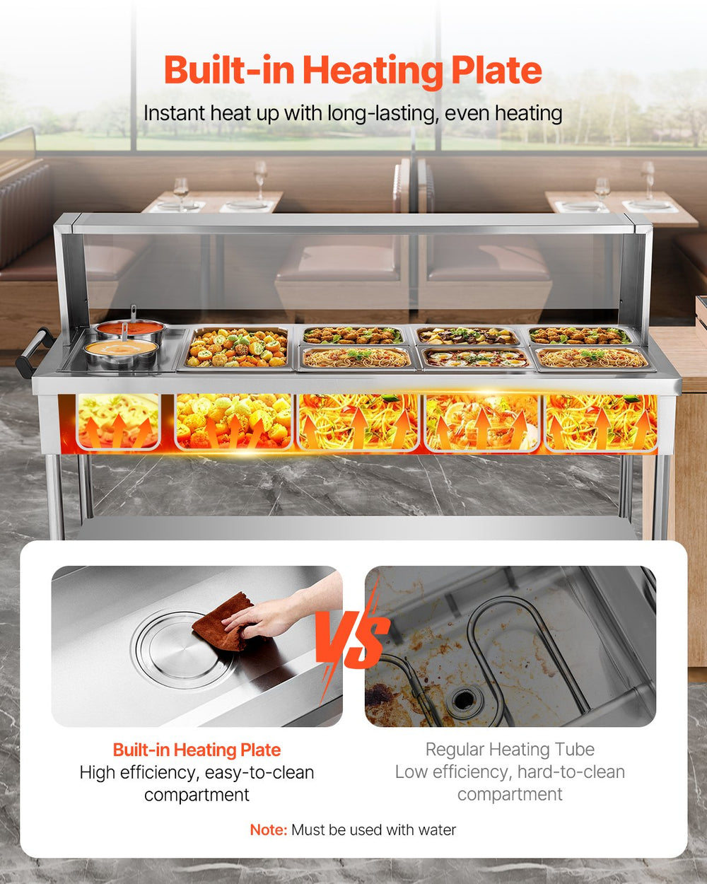 Vevor Commercial Food Warmer Steam Table 1 Full Pan 6 Half Pans 2 Pots Stainless Steel Sneeze Guard New