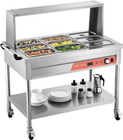 Vevor Commercial Steam Table 9 x 1/3 Pan Food Warmer with Undershelf and Sneeze Guard New