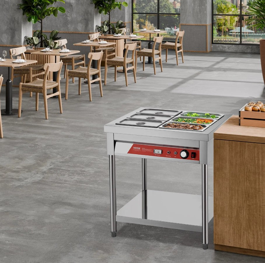 Vevor Commercial Electric Steam Table 6 × 1/3 Pans Food Warmer with Undershelf New