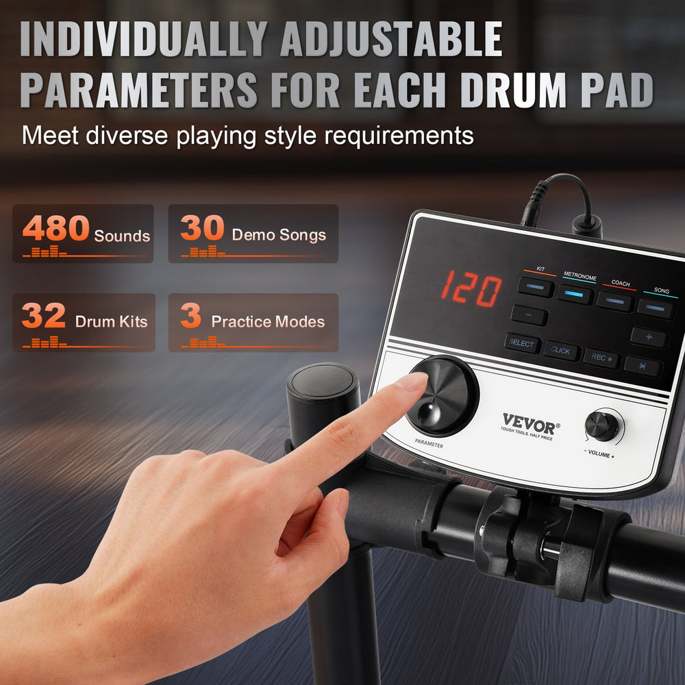 Vevor Digital Drum Kit 480 Tones 8" Pads with Drumsticks Dual Pedals and Throne for Beginners and Adults New