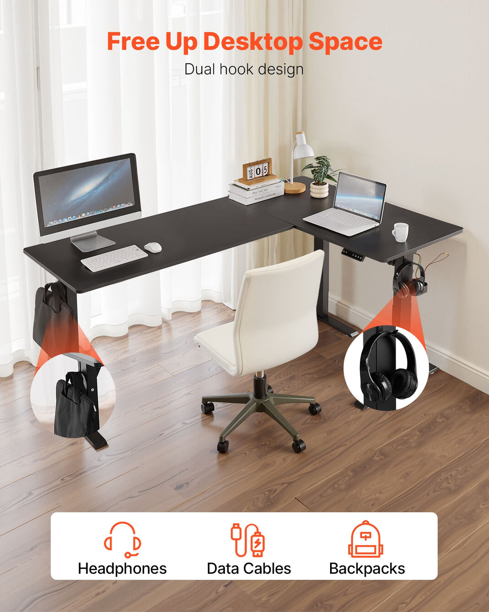 Vevor Electric L-Shaped Standing Desk Adjustable Height Corner Workstation New