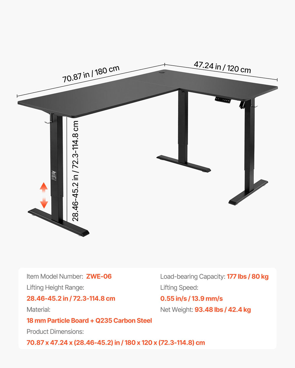 Vevor Electric L-Shaped Standing Desk Adjustable Height Corner Workstation New