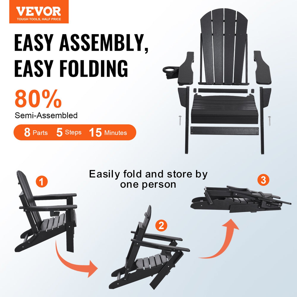 Vevor Folding Adirondack Chairs Set of 2 All-Weather HDPE 400 lb Capacity New