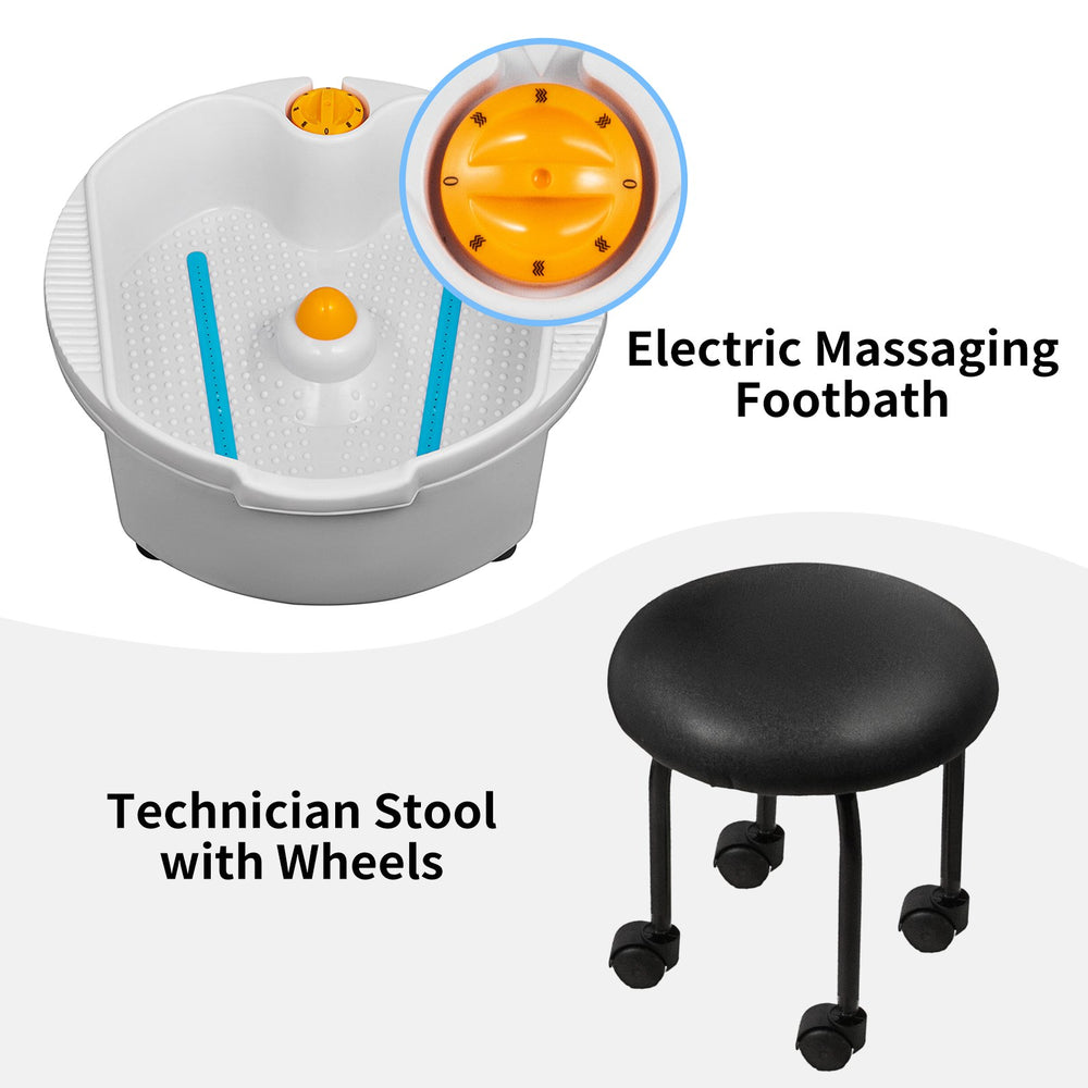 Vevor Pedicure Spa Unit with Adjustable Hydraulic Lift Chair Easy-Clean Massage Footbath and Technician Stool New