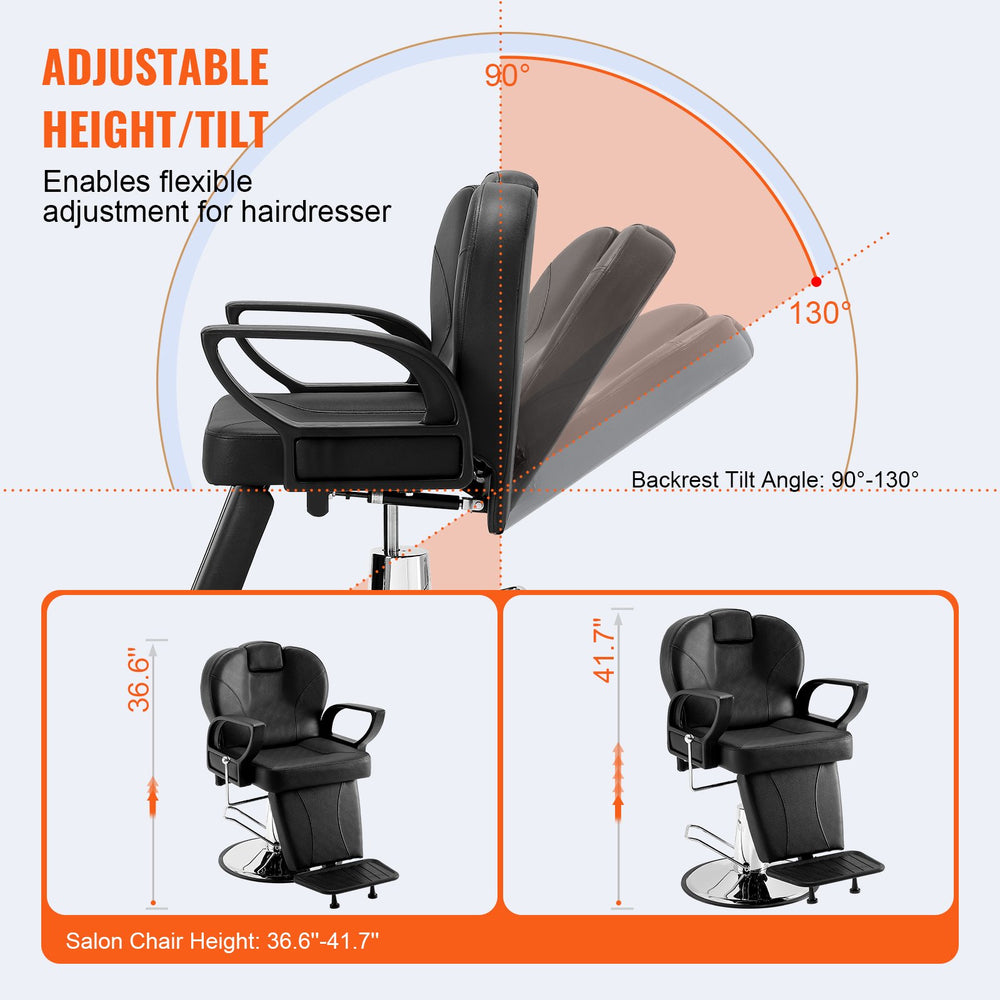 Vevor Salon Chair 360° Swivel Hydraulic Height-Adjustable with 90°-130° Reclining Backrest 330 lbs Capacity New