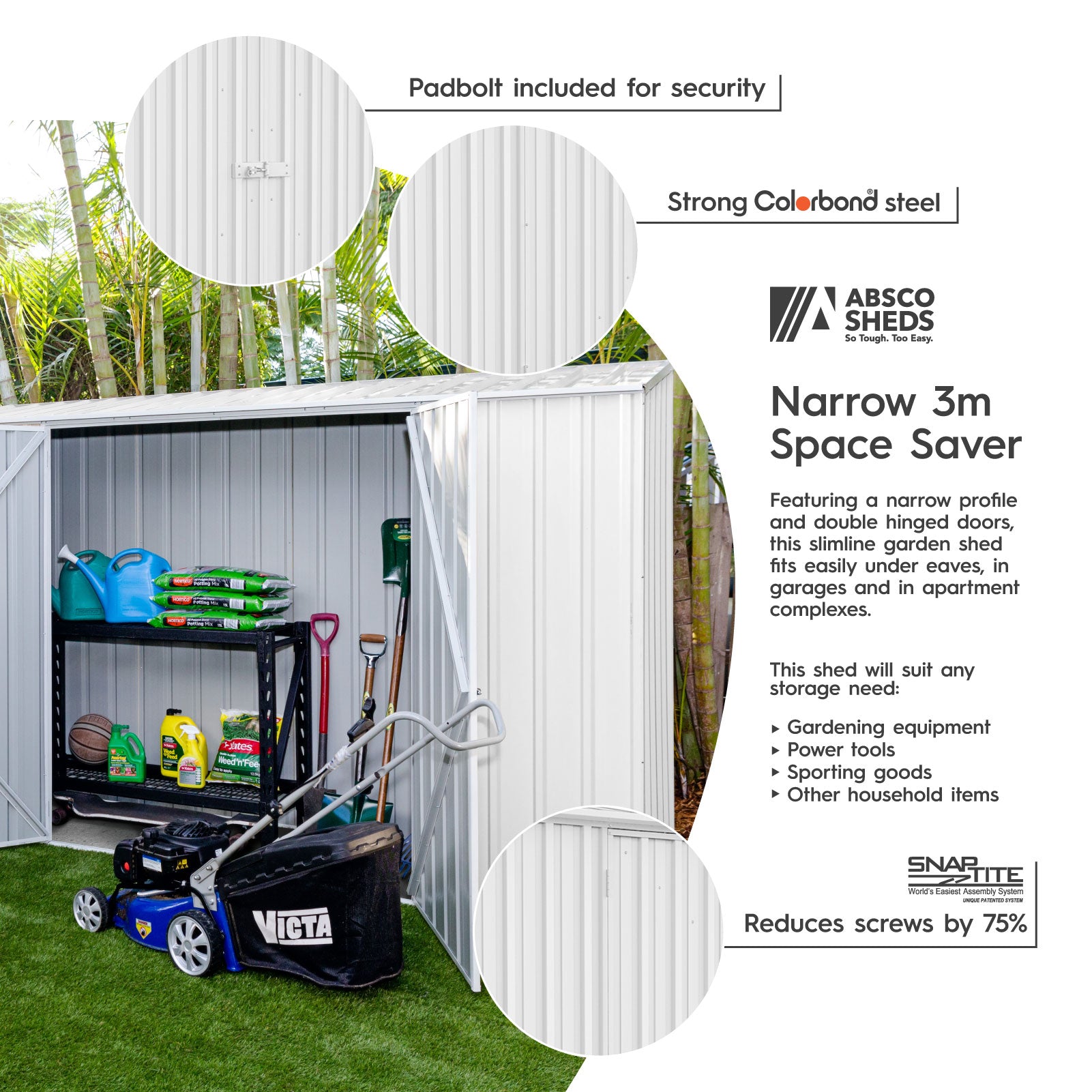 Absco AB1112 Space Saver 10 x 3 Ft Metal Storage Shed
