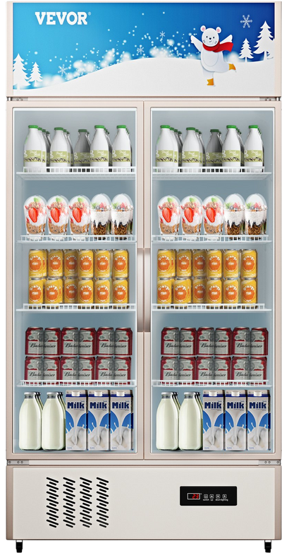Vevor Beverage Display Refrigerator 23 Cu. Ft. Commercial Double-Swing Glass Door with LED Light New