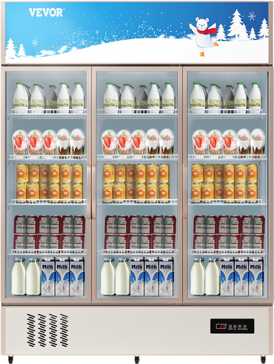 Vevor Beverage Display Refrigerator 35 Cu. Ft. Commercial Triple-Swing Glass Door with LED Light New