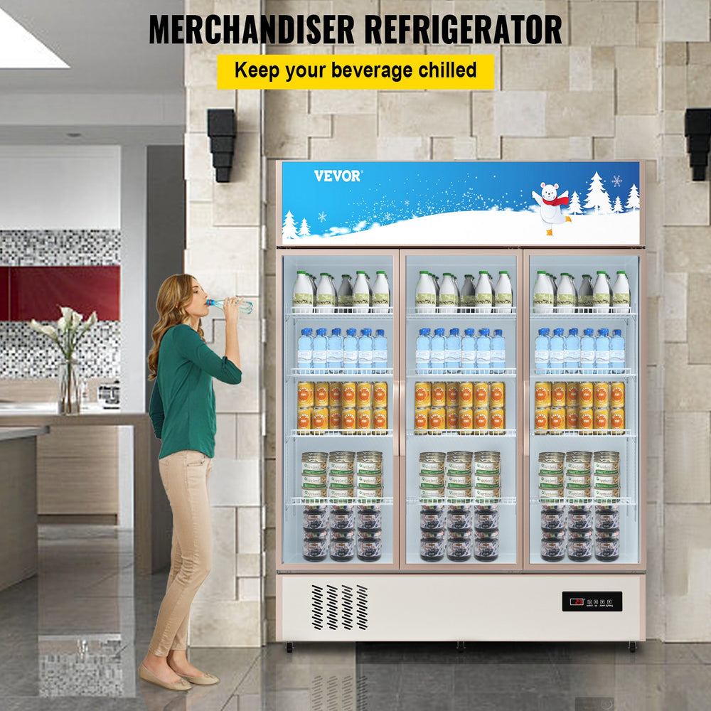 Vevor Beverage Display Refrigerator 35 Cu. Ft. Commercial Triple-Swing Glass Door with LED Light New