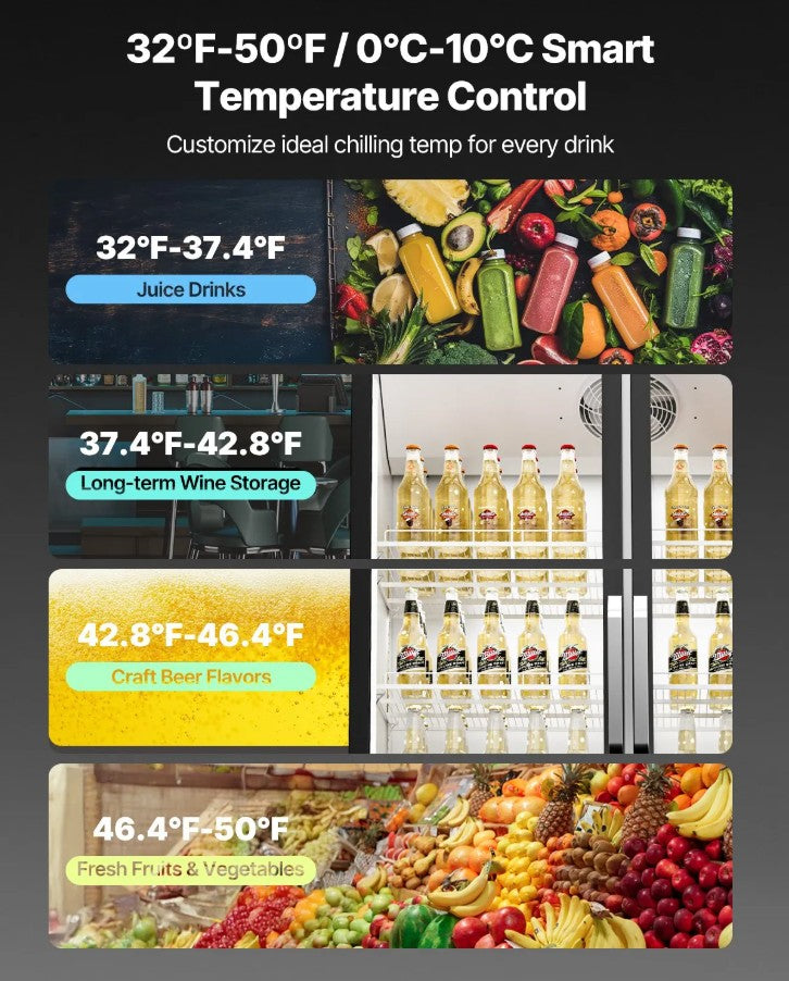 Vevor Commercial Beverage Refrigerator 26.69 Cu Ft Glass Double Door New
