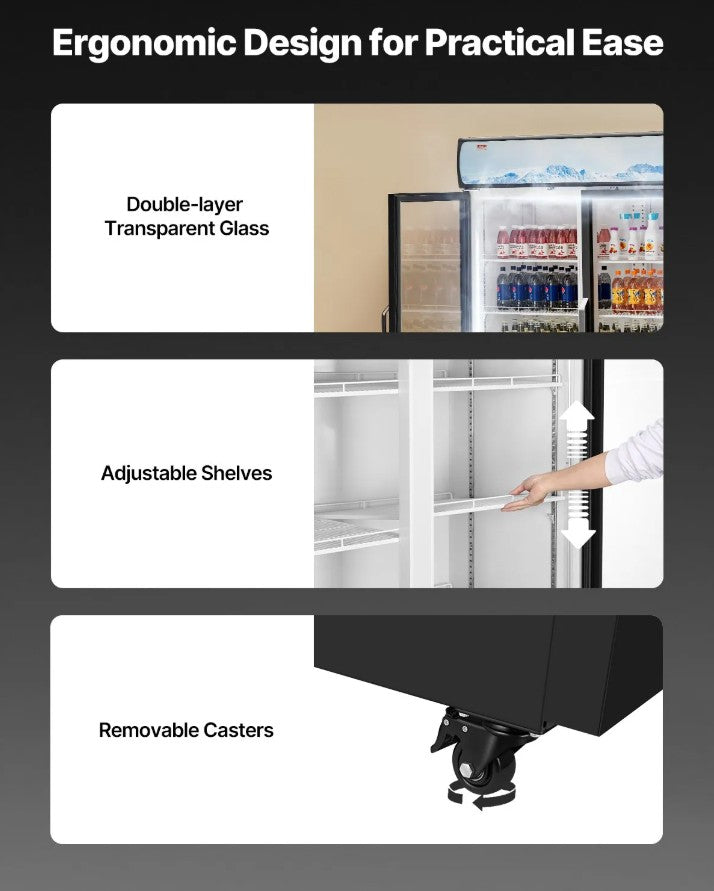 Vevor Commercial Beverage Refrigerator 36.27 Cu Ft Double Glass Door Merchandiser New