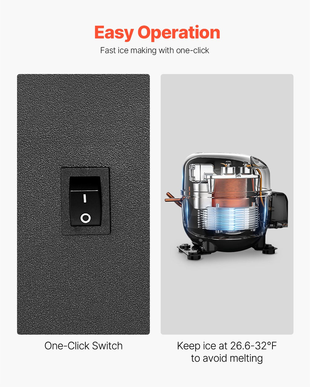 Vevor Ice Maker Undercounter 15 Lbs per Day Stainless Steel Reversible Door No Drain Required New