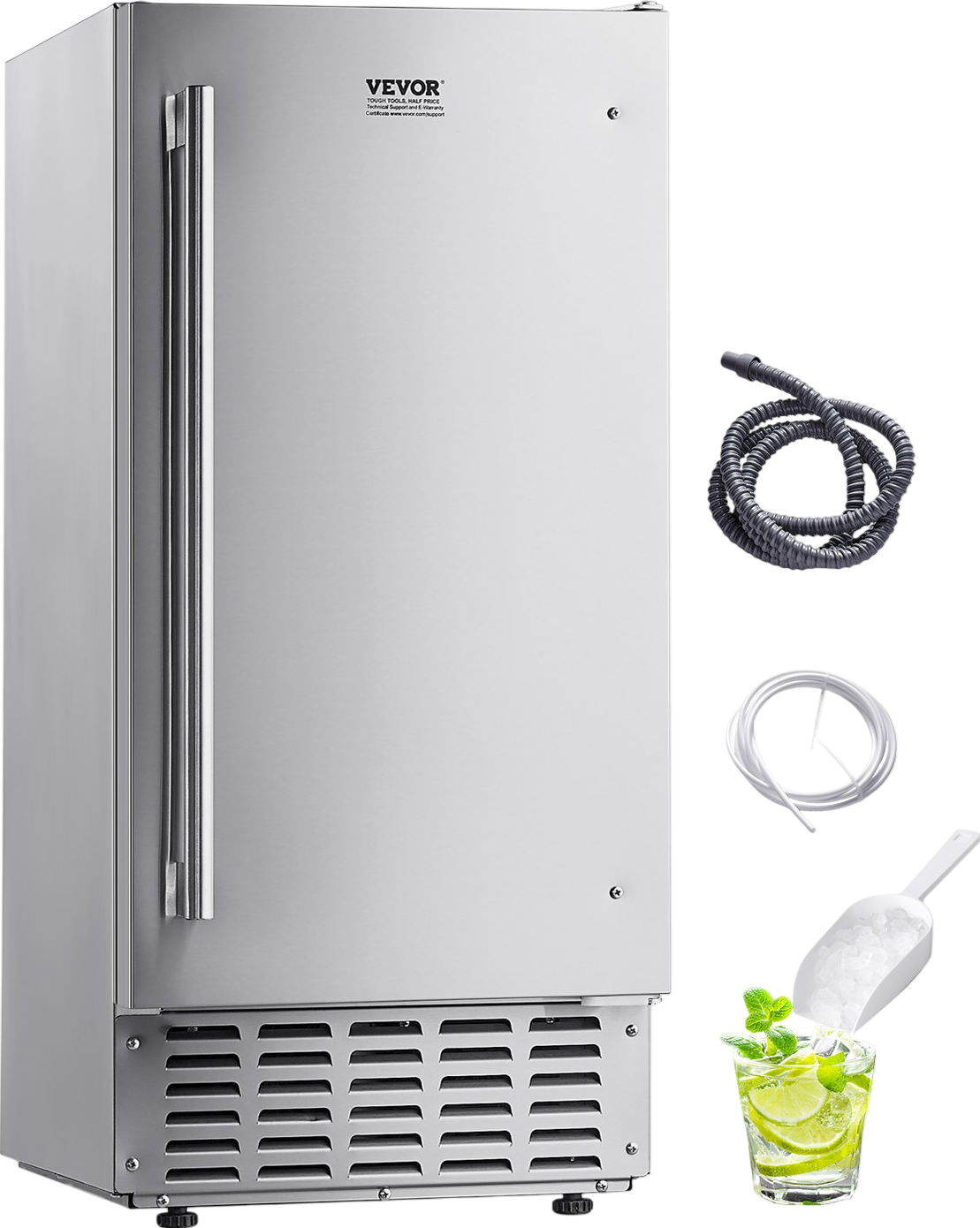 Vevor Ice Maker Undercounter 66 Lbs Per Day Stainless Steel Reversible Door Auto Clean New