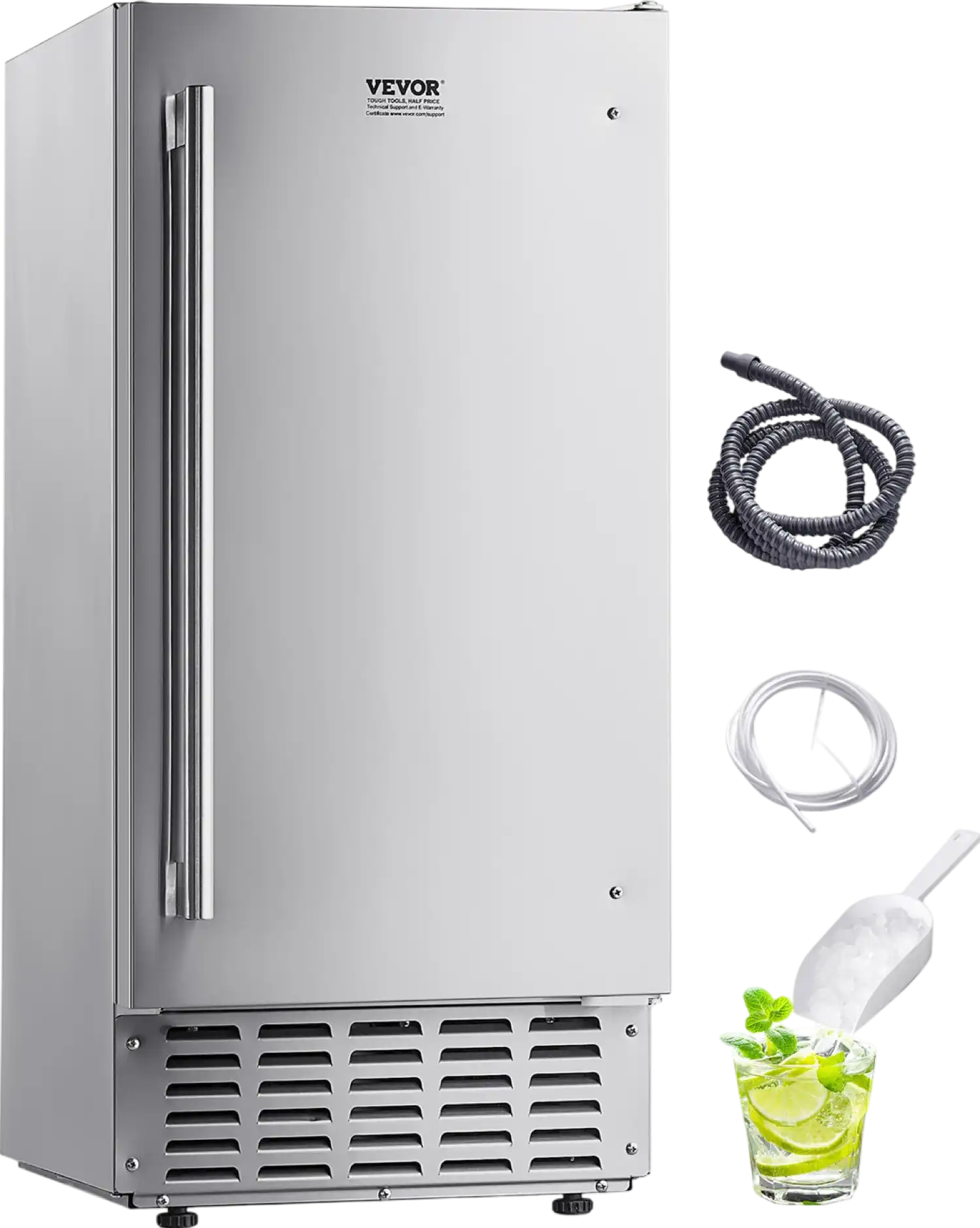 Vevor Ice Maker Undercounter 66 Lbs Per Day Stainless Steel Reversible Door Auto Clean New