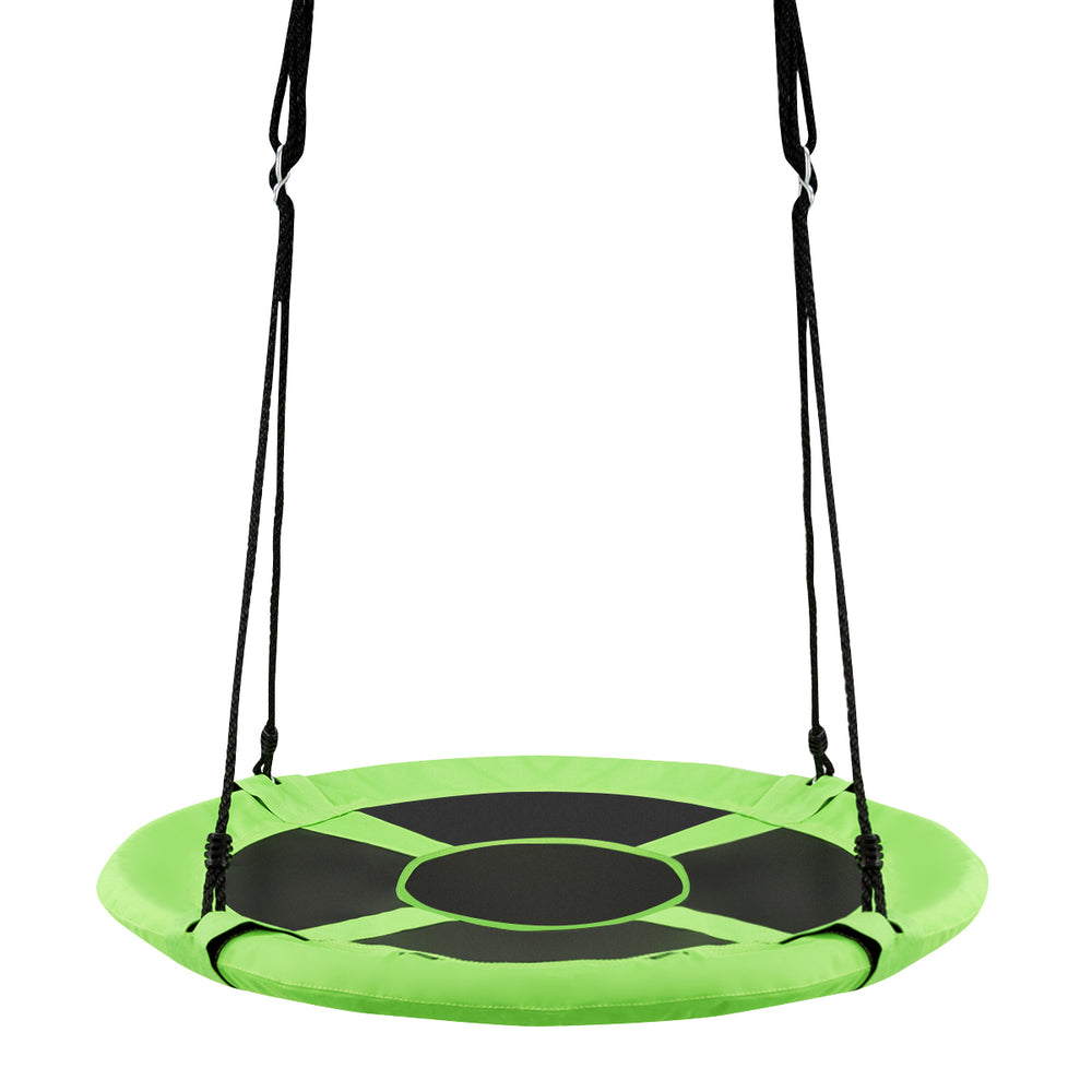 Green 40-inch kids hanging chair swing with detachable tent, suitable for 2-3 kids, perfect for indoor or outdoor use.