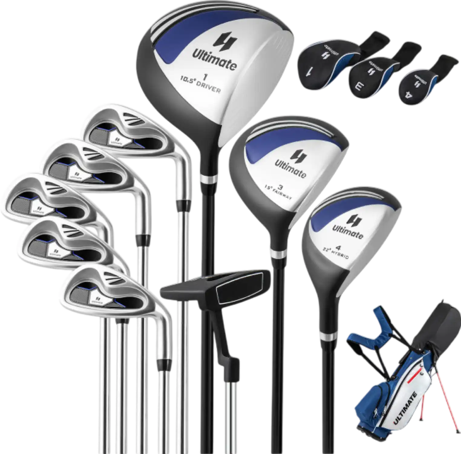Costway Golf Club Set 10 Piece Complete Package with Driver Irons Putter and Stand Bag 42076519 New