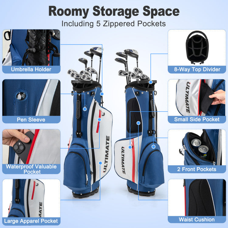 Costway Golf Club Set 10 Piece Complete Package with Driver Irons Putter and Stand Bag 42076519 New