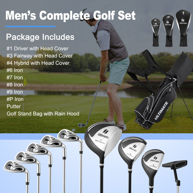 Costway Golf Club Set 10 Piece Complete Package with Driver Irons Putter and Stand Bag 42076519 New