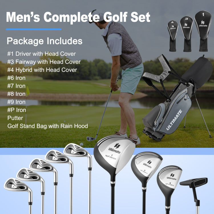 Costway Golf Club Set 10 Piece Complete Package with Driver Irons Putter and Stand Bag 42076519 New