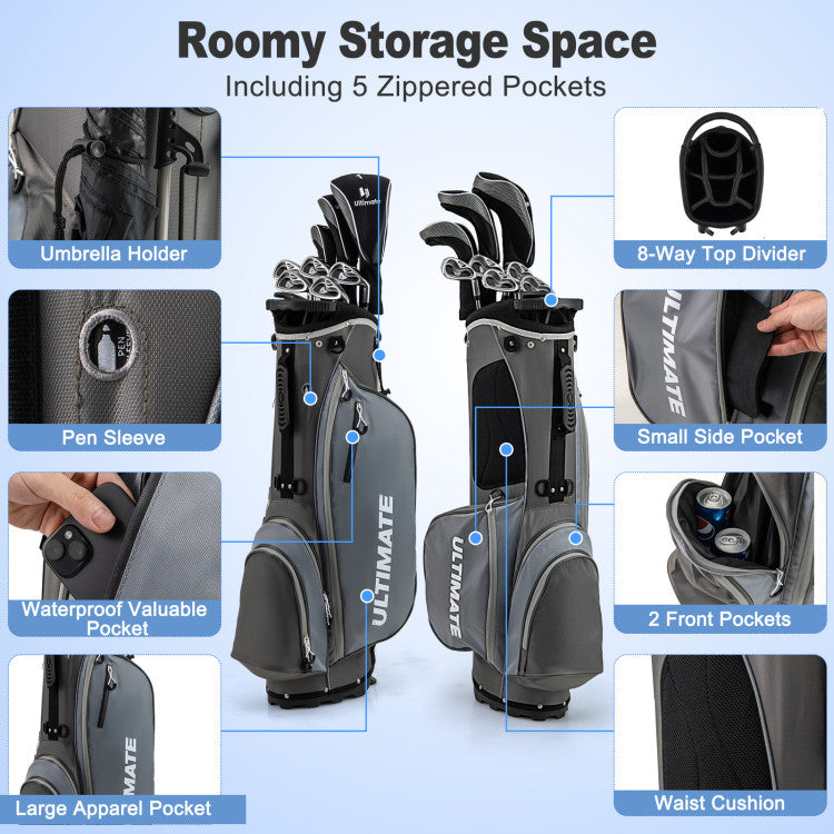Costway Golf Club Set 10 Piece Complete Package with Driver Irons Putter and Stand Bag 42076519 New