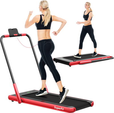 Costway SuperFit Treadmill Folding 2-in-1 No Armrests 2.25 HP App Connect Speaker LED Display and Remote Control 76841235 New