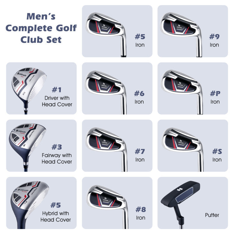 Costway Golf Club Set 11 Pieces Complete Package with Driver Irons Putter and Bag 13896427 New