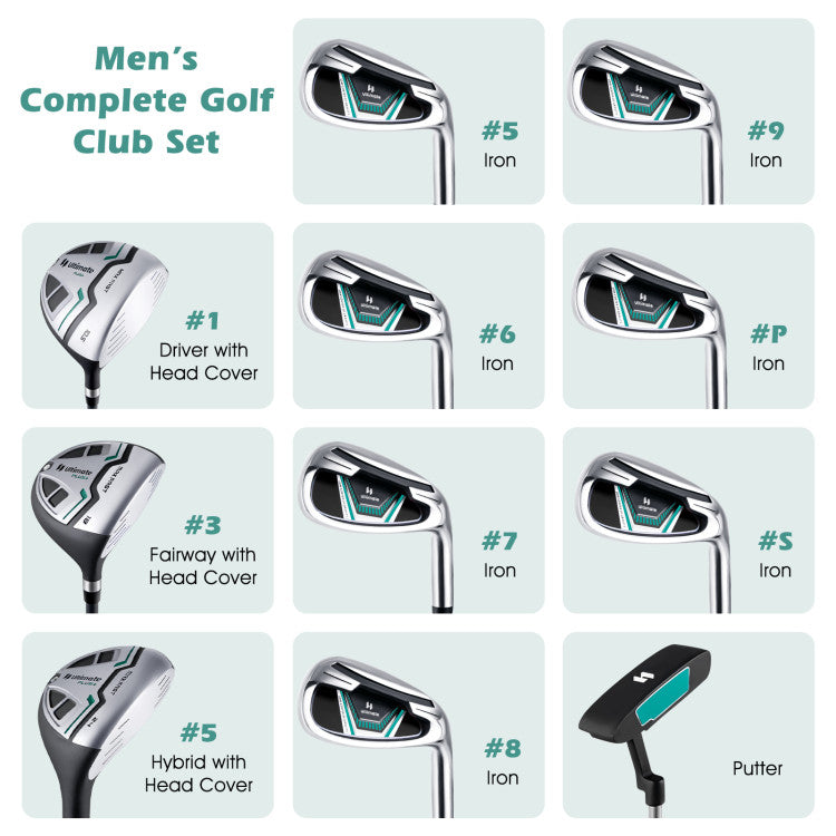 Costway Golf Club Set 11 Pieces Complete Package with Driver Irons Putter and Bag 13896427 New
