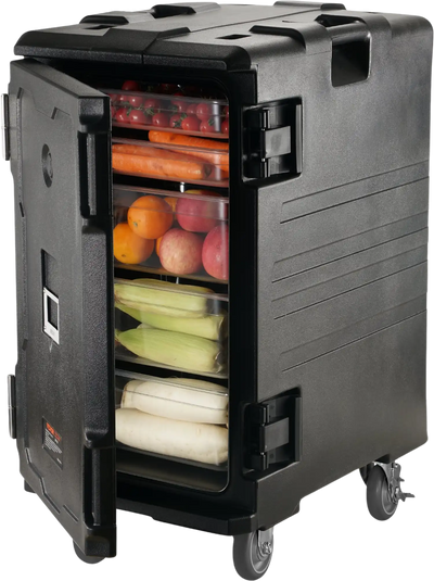 Vevor Food Pan Carrier 109 Qt. Insulated with Handles Double Buckles and Wheels Black New