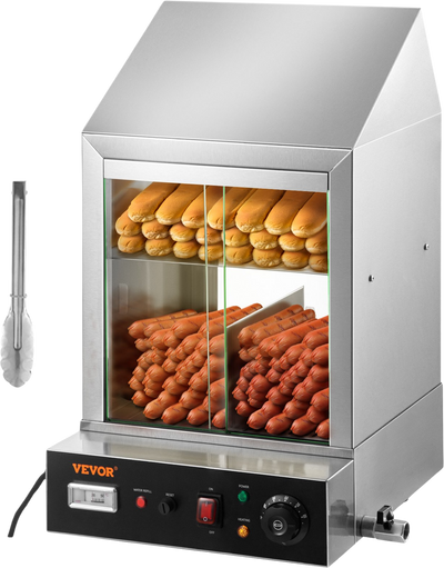 Vevor Commercial Hot Dog Steamer 38 Qt. 2-Tier 1200W Electric Bun Warmer with Sliding Doors New