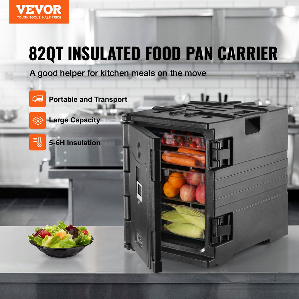 Vevor Food Pan Carrier 82 Qt. Insulated with Handles Double Buckles and Wheels Black New