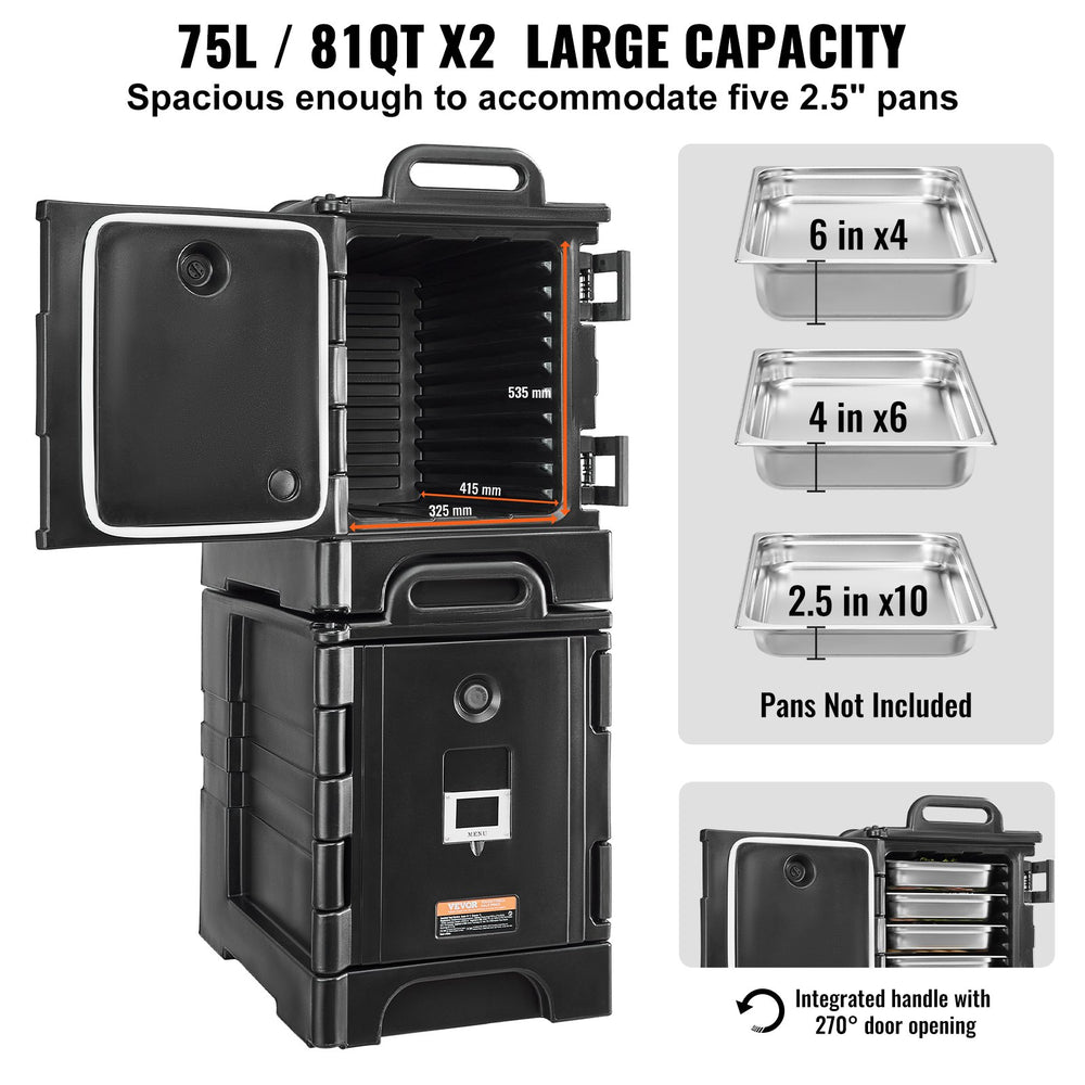 Vevor Insulated Food Pan Carriers 81 Qt Set of 2 Stackable Hot and Cold Transport Box with Wheels New