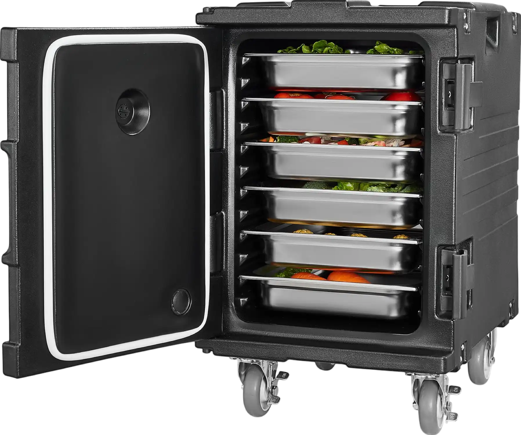 Vevor Insulated Food Pan Carrier 95 Qt Stackable Hot and Cold Transport Box with Wheels New
